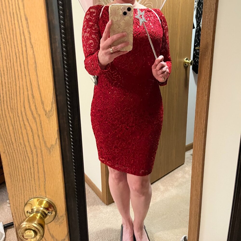 Marina Red Lace and Sequined Dress Size 8 - Picture 7 of 7